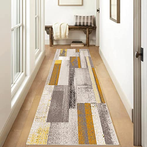 Moderner gelber Ocker-Küchenteppich, 3 m, rutschfest, waschbar, Patchwork-Matte, cremefarben, Läufer für Küche und Wohnzimmer, 90 x 300 cm, stilvolle Wohnkultur