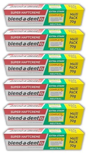 blend-a-dent Crema adesiva super forte, Colla per Dentiera, neutra, 6 × 70 g, senza sapore per protesi a lungo termine, tenuta sicura per protesi dentarie, delicata e affidabile per utenti sensibili
