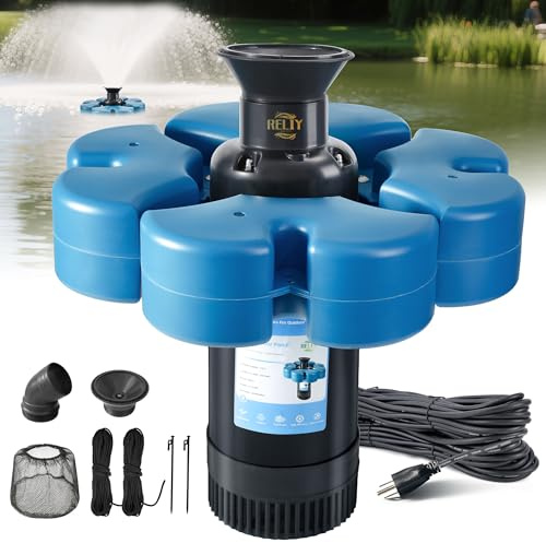 Aireador de fuente de estanque, 1HP 110V 15000 GPH, bomba de fuente totalmente automática, potente fuente flotante de lago, cable de alimentación de 15A/110V 100 pies, cuerda de tracción de 2x100 pies