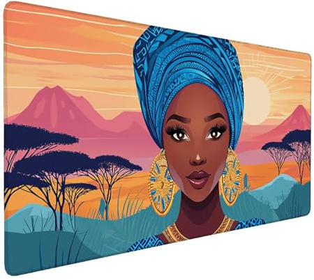 Mauspad XXL 900 x 400 mm Gaming Mousepad mit Vernähte Kanten - Rutschfest Mouse Pad - für PC mit Glatter Oberfläche Mauspad, Mousepad Schwarze Frau., Maus Pad für alle Maustypen, Zubehör für Büro X523