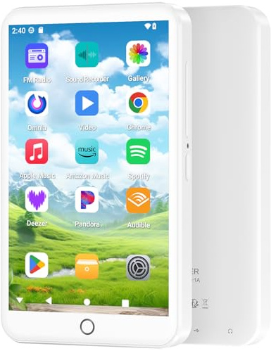 Fanvace 96GB MP3 Players with Bluetooth WiFi, Android 13 MP3 MP4 Players with 4 Touchscreen and Speaker, Spotify Music Player with Audible, FM Radio, Amazon Music, Play Store (White)