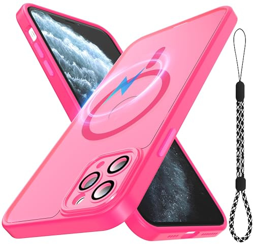 for iPhone 11 Pro Max Case with Lanyard Strap Included ,[Full Camera Protection] [Compatible with MagSafe] Translucent Matte Shockproof Protective Phone Cover for iPhone 11 Pro Max 6.5-Rose Red