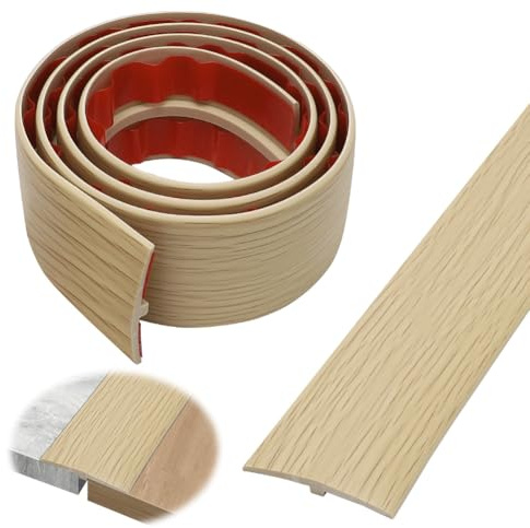 2 m x 5 cm transition profile, self-adhesive, PVC door sill strip, T profile transition strip, floor height compensation, cover strip for parquet floors, laminates, thresholds (maple wood)