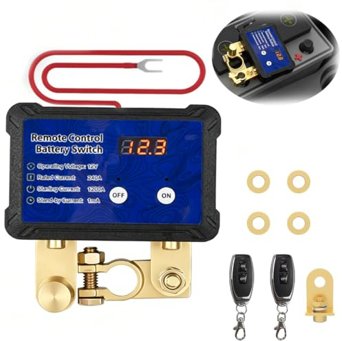 Remote Battery Disconnect Switch 12V 240A with LED Voltage Display | Battery Kill Switch with Remote Control, Anti-Theft Cut Off for Car, Truck, RV, Boat & ATV