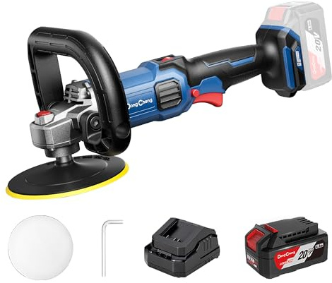 Dong Cheng Akku-Poliermaschine 150 mm Set | Hocheffizientes Flächenpolieren | Bürstenloser RO-Polierer | Konstante Drehzahl | 1×4,0 Ah | Für Auto, Holz & Metall, Tiefe Kratzer, Oxidation & Rost entfernen