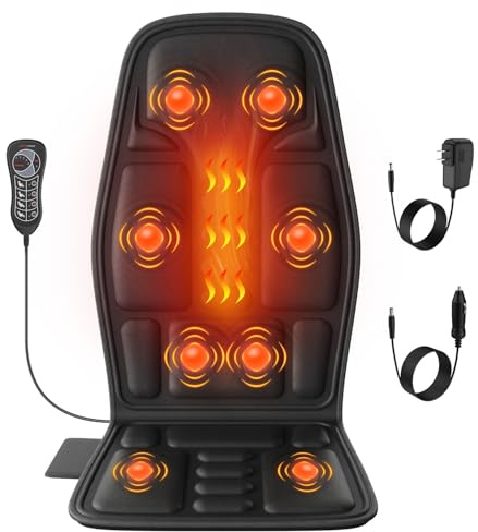 Vibration Back Massager for Chair with Heat, Chair Massager Pad with 8 Vibration, Seat Cushion for Seniors, Office Workers & Family, Fatigue & Pain Relief in Office & Home Use, Gift for Mom/Dad