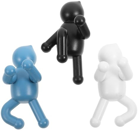 SHINEOFI 3 Ganci da Parete Decorativi a Forma di Piccoli Omini, Ganci per Asciugamani, Chiavi e Borse, Adesivi e Forati per Bagno, Cucina, Ingresso, Set Multicolore Colore Colore Casuale