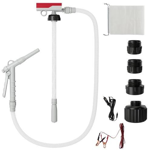 TANGZON Battery Fuel Transfer Pump, Portable Petrol Diesel Pump | 14 LPM Electric Siphon Pump with Quick Stop Nozzle, 130 cm Hose, Can Adapters, AA Battery and USB Power for Garage Cars