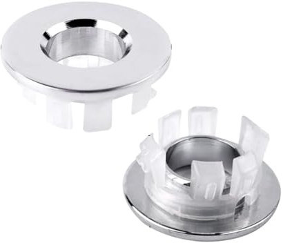 2 Pack Sink Overflow Rings, 22-24mm Basin Overflow Covers, Silver | 2 pack silver sink overflow rings fit 22-24mm basin holes, ideal for bathroom and kitchen sink overflow cover replacement.
