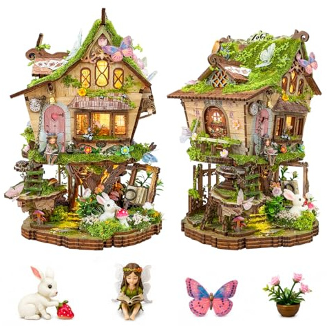 Spilay Miniature House Kits for Adults, Fantasy Tree House Dolls House | with LED Light, DIY Miniature House Kit, 3D Wooden Puzzle Model, House Decor for Desk and Bookshelf, Creative Gift