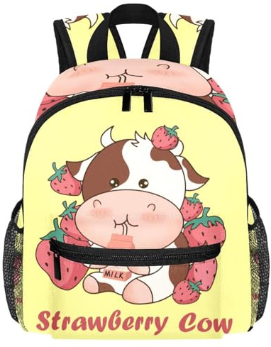 Lightweight Kids Backpack Kindergarten School Bag Child Rucksack Daypack for 3-8 Years Old Strawberries and Cows Drinking Milk