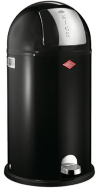 WESCO Poubelle à pédale Kickboy de couleur noire, tôle d'acier revêtue par pulvérisation, volume de 40 litres, rabat en acier inoxydable, pédale en plastique chromé