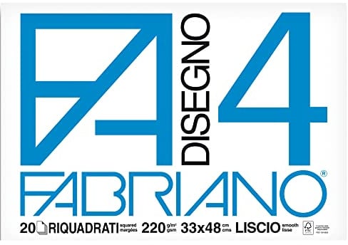 Fabriano F4 05201797 Zeichenalbum, Format 33 x 48 cm, glatte quadratische Blätter, Grammatur 220 g/m², 20 Blatt