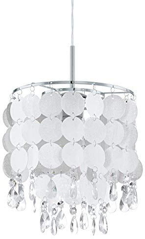 EGLO Pendelleuchte Fedra, 1 flammige Hängelampe, Hängeleuchte aus Metall in Chrom, Kristall in Klar, Perlmutt, Esstischlampe, Wohnzimmerlampe hängend mit E27 Fassung, Ø 25 cm