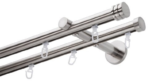 DécoProfi Gardinenstange Innenlauf 2-läufig Set Ø 20 mm Edelstahloptik (nickel gebürstet) I Länge: 540cm Aluminium für Wandmontage I Als Gardinenschiene & Vorhangstange geeignet