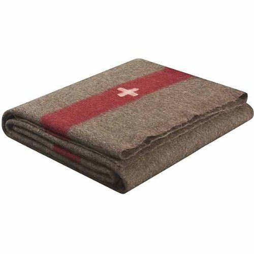 LS Wolldecke 2700 im Schweizer Armee-Stil, braun mit weißem Kreuz und roten Streifen