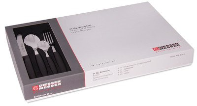 Giesser seit 1776 - Made in Germany - Besteckset 24 teilig, PP Griff, schwarz, rostfreier Edelstahl, Essbesteck 6 Pesonen, Set inkl. Messer, Gabel, Löffel, Teelöffel, 9879 sp 24