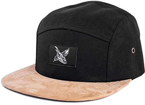 Blackskies® Port Fairy 5-Panel Cap Wildlederschirm aus Kunstleder Unisex Baseball Mütze Schwarz
