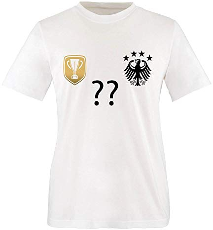 Comedy Shirts T-shirt de football pour enfant avec nom et numéro – Coupe du monde et Allemagne – Col rond pour fille et garçon – Maillot Allemagne S 1. Couleur : blanc
