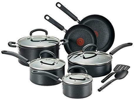 T-Fal 2100103839 - Batería de cocina avanzada de titanio, aluminio, color negro