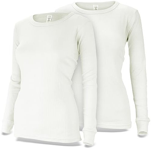 Damen Thermo Unterhemden Set | 2 Langarm Unterhemden | Funktionsunterhemden | Thermounterhemden 2er Pack - Creme - M