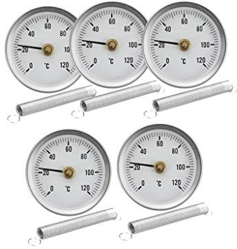 Thermomètre à Bracelet, Thermomètre Pour Tuyau D'eau Chaude, Thermomètre Bimétal Jauge De Température Cadran Con Ressort Pour Eau Chaude, Cvc. Chauffage, Réservoirs D'huile, 5 Pièces