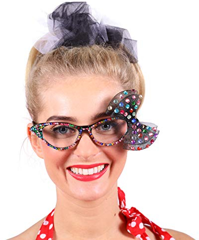 Jannes 2850 Elegante Damen-Brille Edna mit Strass Bunt Regenbogen Glitzer mit Steinen Rockabilly Rock'n'Roll Rock'n Roll 50er Jahre 50s Vintage Retro Pinup Einheitsgröße Multi