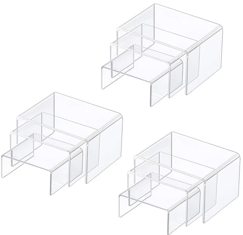 XSEXO 9 Pezzi Espositori Trasparenti per Display ​in Acrilico Espositore Vetrina Mostra Strumenti Alzate ​di Display Acrilico Scaffale Vetrina Espositore Vetrina (3 per ogni dimensione)