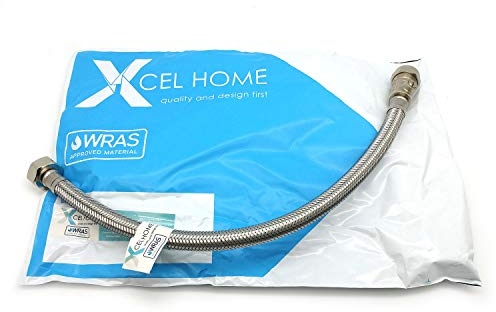 Xcel Home 1 x WRAS Approved 400mm 15mm Compression with Isolation Valve x 1/2 Flexible Pipe Connector | Kitchen Sink/Bathroom Basin Stainless Steel Braided Flexi Connectors