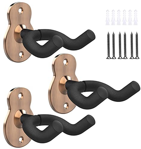 MoKo Gitarren Wandhalterung, 3 Pack Metall Gitarrenwandhalter Gitarren Haken Wand Gitarrenhalter für Wandmontage Gitarrenständer für Bass Akustikgitarre E-Gitarre Ukulele - Rote Bronze