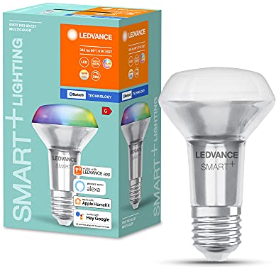 LEDVANCE Smarte RGB LED-Spotlampe für E27 Sockel, speziell für Alexa, ZERO TOUCH SETUP - einfache Einrichtung nur per Klick, RGBW-Farben änderbar, Lichtfarbe änderbar (2700-6500K), ZTS-ready