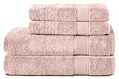 Komfortec 4er Handtuchset aus 100% Baumwolle, 2 Handtücher 50x100 cm und 2 Badetücher 70x140 cm Set, Frottee, Weich, Blütenrosa