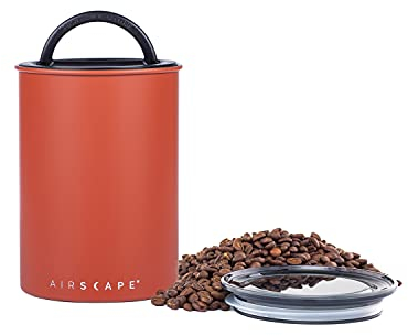 Airscape Kaffeedose aus Edelstahl – Vorratsbehälter für Lebensmittel – luftdichter Deckel mit US-Patent – erhält die Frische von Lebensmitteln durch überschüssige Luft (mittelgroß, roter Stein)
