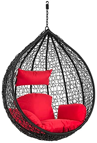 ESTEXO Hängesessel Polyrattan Hängekorb Rattan Hängestuhl Hängesitz Sessel Korb Schwarz