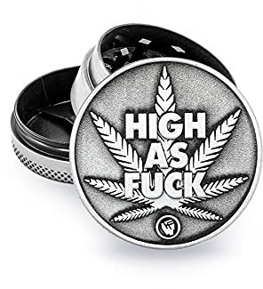 FIRE-FLOW™ GRINDER HIGH AS FUCK, Silver, 40mm, 3 Teile, Crusher Pollen, Kräuter, Gewürze