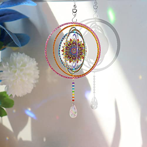 Demiawaking 5D DIY Diamond Painting Windspiel, drehbar, Mandala Blume Diamant Malerei Bunte Kunst Anhänger Wohnzimmer Dekoration Mosaik Set 19 x 19 cm (Typ 1)