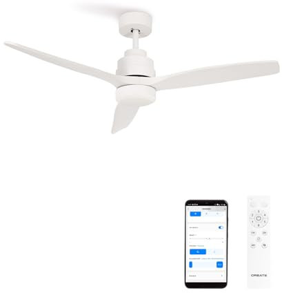 CREATE / WINDSTYLANCE DC/Ventilador de techo blanco con Wifi y mando / 40W, Silencioso, Ø132 cm, 6 velocidades, temporizador, verano-invierno, doble altura, motor DC