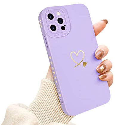 Newseego Case Compatible with iPhone 12 Pro, Fashion Gold Love-Heart Pattern Design Flexible Soft Liquid Silicone iPhone Case Shockproof Protective Case All-inclusive Lens for iPhone 12 Pro