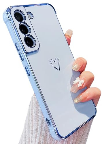 ZTOFERA Handyhülle Kompatibel mit Samsung Galaxy S21 FE 5G Hülle für Mädchen Frauen, Flexibel Silikon Schutzhülle mit Liebe Herz Muster Goldener Rand Stoßfest Bumper Cover, Sierra Blau