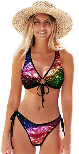 Lippenstift Lippe Damen Bikini Set Zweiteiliger Badeanzug Bademode Swimsuit