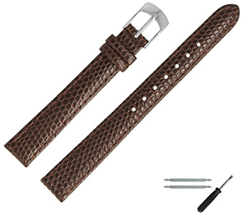 MARBURGER Uhrenarmband 12mm Leder Braun Silber Mit Naht - Montage Set 7801231000120