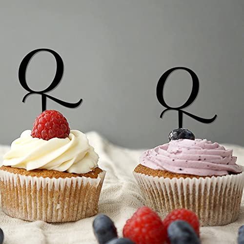 Monogramm Buchstabe Q Cupcake Toppers Initiale Einzelbuchstabe Name Acryl Schwarz für Hochzeit Jahrestag Kuchen Dekorationen Rustikaler Blumenkranz Personalisieren Sie Ihre eigenen Cupcake Toppers