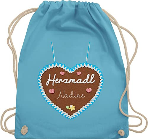 Turnbeutel Rucksack - Kompatibel Oktoberfest - Herzmadl Lebkuchenherz - Unisize - Hellblau - oktoberfest-tasche trachtenrucksack trachten herz juterucksack trachtenrucksäcke bayrisch name beutel