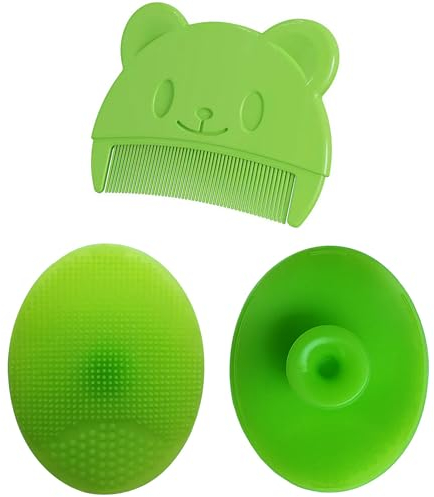 Baby Badebürste, Baby Cradle Cap Bürste, Silikon-Massagebürste, Babykamm, Kinderkamm (3 Stück) (grün)