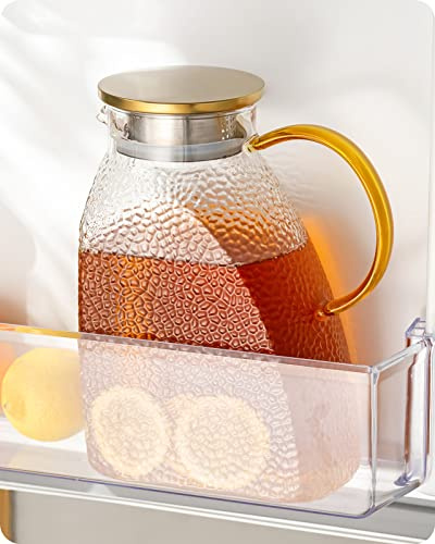 Baffect Water Pitcher, High Borosilicate Glass Jug with Stainless Steel Lid, Leakproof Fridge Door Carafe for Hot or Cold Beverage (1.8 L/63 oz.) | 63oz High Borosilicate Glass Pitcher With Gold Handle, Fridge Door Carafe For Hot Cold Drink, Mlik, Juice, Ice Tea, Lemonade