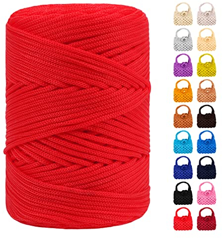 LEREATI Polyester Garn 3mm x 170m, Makramee Garn 3mm Geflochten Makramee Schnur Bunt, Macrame Cord 3mm Farbig für Geschenk, Häkeltasche, Umhängetasche, Platzteller, Wohndekorationen (Rot)