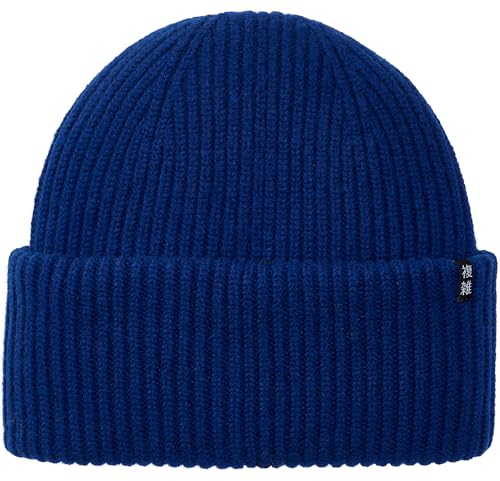Enter the Complex® Oversize Beanie Mütze, Damen und Herren, Made in Italy, 100% feinste Merinowolle, Gerippt, Royal Blau