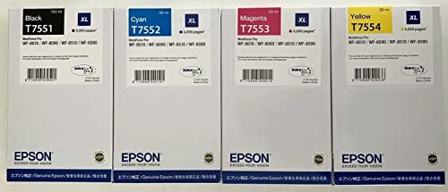 Epson Original T7551, T7552, T7553, T7554 XL schwarz, Cyan, Magenta, gelb Multipack Tintenpatronen für Workforce WF-8010, WF-8090, WF-8510, WF-8590
