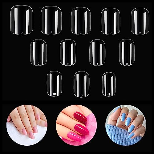 MWOOT 240 Pcs Extra Short False Nails Tips,Full Cover Short Square Round Press on Nails,Artificial Fake Nail Tips for Acrylic Extensions Set for Manicure Salon Home Nails Art DIY(12 Sizes,Clear)