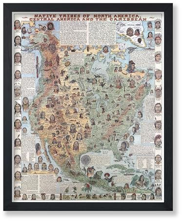 Poster Master Vintage-Karten-Poster – Retro-Ureinwohnerstämme – Indianer-Kunst – Geschenk für ihn, sie, Reiseliebhaber – perfekte Dekoration für Schlafzimmer, Wohnzimmer, Büro, Bibliothek – 28,9 x